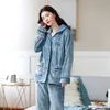 Ensembles de pyjama en flanelle pour femmes, mode broderie en peluche, chaud, confortable, vêtements de nuit simples, différentes couleurs, poche épaisse