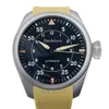 Męskie zegarek automatyczny ruch Big Crown zegarki na rękę Arabską czarną tarczę małe trzy ręce przezroczyste dno skórzane zegarki