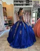 Royal Blue Quinceanera Dress 2023 Glitter Sparkle Off-Shoulder Quince Ball Gown Corset Sweet 16 Birthday Party Prom Vestidos De 15 Anos Special Lace Charro Mexican