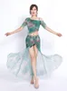 Stage Wear Tie-dyed Floral 2022 Women Class Off-shoulder Top And Skirt Side Slit Belly Dance Costume Set For Girls