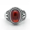 Bagues en grappe 925 bague en argent pour hommes Zircon rouge incrusté Sterling Vintage Design bijoux cadeaux pour hommes et femmes