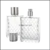 Storage Bottles Jars 100Ml Square Grids Carved Per Bottles Clear Glass Empty Refillable Fine Mist Atomizer Portable Atomizers Fragra Dhplm