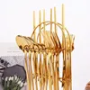 Учебные посуды наборы 24pcs Gold Set Kitchen Home Knife Fork Coffee Spoon Prawe Wareware Heanless Steel Sware с высококачественной стойкой для столовых приборов