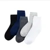 Herrstrumpor 10Pair/Lot Men Autumn and Winter Season Cotton Middle Tube Solid Color Absorbering SweT White Grey 5 Colors