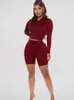 Kvinnors träningsdräkter Haoyuan Workout Two -Piece Set Tracksuit Women Corset midja Huven Huven Crop Biker Shorts Sweat Suits Lounge Outfits