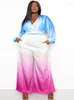 Rastreos de tracks 5xl plus size roupas roupas mulheres tops e calças de calças gradiente de moda elegante escritório de grande tamanho Lady perna larga de perna na perna de terno