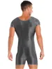 Body Modelador Corporal Masculino Para Natação Brilhante Manga Curta Decote Redondo Roupa De Banho Esportiva Corrida Ioga