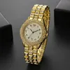 Wristwatches Gold Luxury 2PCS/Set Female 2022 Rhinestone Watches Women Crystal Quartz Bracelet Dress Wristwatch Clock Relogios