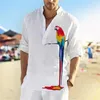 Men's Casual Shirts LICHENGRUI 2023 Est Summer Men's Stand Collar Long Sleeve 3D Digital Printing Parrot Vintage Clothes Tops Europe