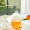 Storage Bottles Glass Honey Jar And Dipper Set Tabletop Crystal Clear Beehive Pot With Lid Heat-Resistant Holder