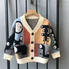 1-8Year Baby Jongens Gebreide Trui Herfst Winter V-hals Single Breasted Jas Kinderen Catoon Casual Trui Tops Y0925