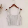 Camisoles & Tanks Women Square Neck Crop Top Female Summer Tank Tops Solid Color Lady Knitting Flounce Hem 2022