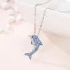 Anhänger S925 Sterling Silber Delphin Halskette Weibliche Voller Strass Blau Fischschwanz Halsband Allgleiches Weihnachten Zubehör