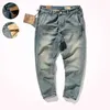 Mäns jeans Men 2022 Spring Heavyweight Fashion American Casual Washed Old Denim Pencil Pants Retro avsmalnande rak