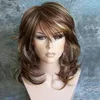 New Women Fashion Medium Side Bang Highlighted Layered Slightly Curled Synthetic Wig