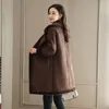 Women's Fur MUMUZI 2022 Windproof Thermal Coat Faux Long Women High Street Suede With Pockets Sheepskin Jackets