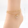 Bracelets de cheville en acier inoxydable 316L mode bijoux haut de gamme intégré Zircon amour coeur forme charme 2 couches chaîne perlée cheville pour les femmes