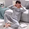 Mäns Sleepwear Men Cotton Pyjamas Set Letter Striped Nightwear Cartoon Pyjama Casual Sleeplounge Homewear Spring Autumn