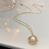 Pendant Necklaces Titanium Steel Pearl Necklace For Women Korean Fashion Zircon Choker Gold Color Luxury Quality Jewelry 2022 Gifts