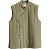 Men's Vests Chinese Style Vintage Pure Linen Men Vest Waistcoat Autumn Winter Cotton Padded Harajuku Jacket 2022 Clothing