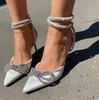 Glitter Rhinestones Pumps Höga klackar För Dam Kristall Bowknot Satin Högklackade sandaler 2023 Dam Sommar Skor Fest Bal Sko Plus Stl 34-41