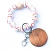 Stylish Wooden Beaded Bracelet Keychain Pendant Party Favor Sports Ball Soccer Baseball Basketball Bangle Wristlet With Metal Key Ring RRB16434