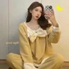 Ensembles de pyjama pour femmes Sleep Lounge Femmes Sweet Plaid Lacework Bow Warm Coral Fleece Thick Kawaii Cozy Ulzzang bosses Lounge Wear Soft Pyjamas Mujer T221017