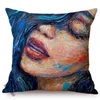 Almohada elegante dama retrato moda mujer pintura al óleo cubierta decorativa Cool Girl cubismo auto sofá funda