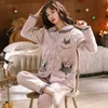 Dames Sleep Lounge Winter Warm Set Damespyjama's 2 stuks slaapkleding Lange mouw Mujer Pijama Dikke broek Pakken plus Velve Home Kleding Vrouw T221017