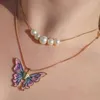 Chains Fashion Women Butterfly Necklaces Thai Colorful Enamel Dripping Oil Pendant Necklace Choker 2022 Party Jewelry