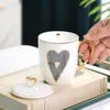 Tasses Jolie tasse de coeur avec couvercle porcelaine or décoration mignon café thé lait tasse bureau Drinkware anniversaire Gfit GCB16463