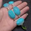 Pendant Necklaces Attractive Green BotswanaAgate Peridot Silver Color Women Necklace Chain 19.5 Inch HD569