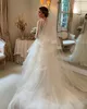 Vinage Lace A Line Wedding Dresses Sheer Long Sleeve V Neck Overskirt Train Bridal Party Gowns For Garden Country Robe De Marriage