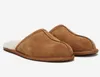 Women's Men's Fur Mule Slipper Fluffy Winter Warm House Platform Slippers Chestnut Real Leather Indoor Thin Bottom Sliders