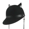 Gorra de pelota lana Mujeres negras Sombrero de béisbol con cadena de punk Lady Hornos Devil Horns Cute Cat Bowler Animal Cape