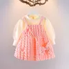 Flickaklänningar 2022 Girls Spring and Autumn Little Western Style Fashionable College Puff Princess Dress Solid Color Cute Temperament Kjol