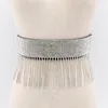 Bälten 2022 Fashion Bling Tassel Full Crystal Harness Leather Belt Bondage Rems Kvinna Elastisk klänning Silver midjeband bred