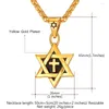 Pendant Necklaces Star Of David Cross Charm Jewish Jewelry Women Men Stainless Steel Gold Color Pendants P002