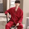 Men's Sleepwear Winter Thick And Warm Men Air Cotton Pajamas Set Long Sleeve Turn-down Collar Cardigan M-4XL Male Homewear