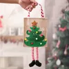 Sacchetto regalo di Natale borse da tote borse ricamato da cartonenite per le renne gambe per alberi appesi in lino per bambini