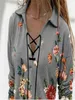 Camiseta para mujeres casual V cuello estampado manga larga camiseta de moda suelta