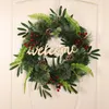 Decorative Flowers 18 Inch Christmas Door Wreath With Sign LED Light Artificial Leaves Pine Cone Berries Rustic Garland Home Decor M6CE