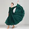 Stage Wear 2022 Green Lace Ballroom Competition Dance Dress Women Modern Waltz Tango Standard