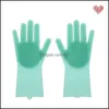 Rękawiczki czyszczące rękawiczki sile z szczotką wielokrotnego użytku do mycia naczyń odpornych na rękawiczki do czyszczenia kuchennego Hhaa614 28 n2 Drop dhyna