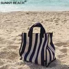 Evening Bags Fashion Large Capacity Striped Shopping Bag Canvas Korean Style Foldable Convenient Waterproof Handbag Beach Travel L221014