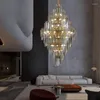 Chandeliers Living Room Hall Chandelier Stairs Light Luxury Loft Glass Crystal Duplex Hollow Headlight