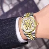 Dial Gold Face Design Mec￢nico Autom￡tico por Design de Moda Rel￳gios Correia de A￧o Antelhado ￠ prova d'￡gua 001 Rel￳gio masculino Men's Watch Watchwatch Watch