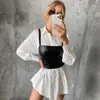 Women's Tanks 2022 Est Wild Sexy PU Leather Sling Camisole Women All-match Solid Black Slim Tight Chic Short Cami Top Waistcoat For Daing