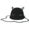 Gorra de pelota lana Mujeres negras Sombrero de béisbol con cadena de punk Lady Hornos Devil Horns Cute Cat Bowler Animal Cape