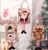 Fast ship Christmas gift bag tote bags embroidered cartoon snowman reindeer Tree Legs Hanging Linen Kids Xmas Handbags